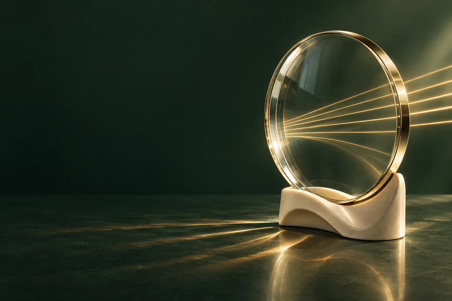 Transparente Glasformen im warmen Licht als Symbol für Selbstreflexion und persönliche Klarheit
